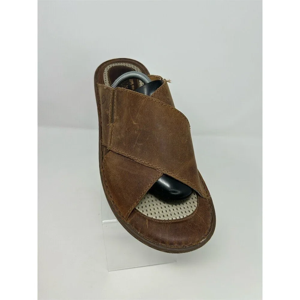 Born Men's Slide Sandals Brown Cross Strap Slip-On Comfort Casual Size 13